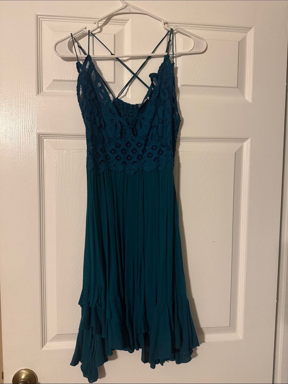 Free People Teal Lace Bodice Ruffled Hem Dress